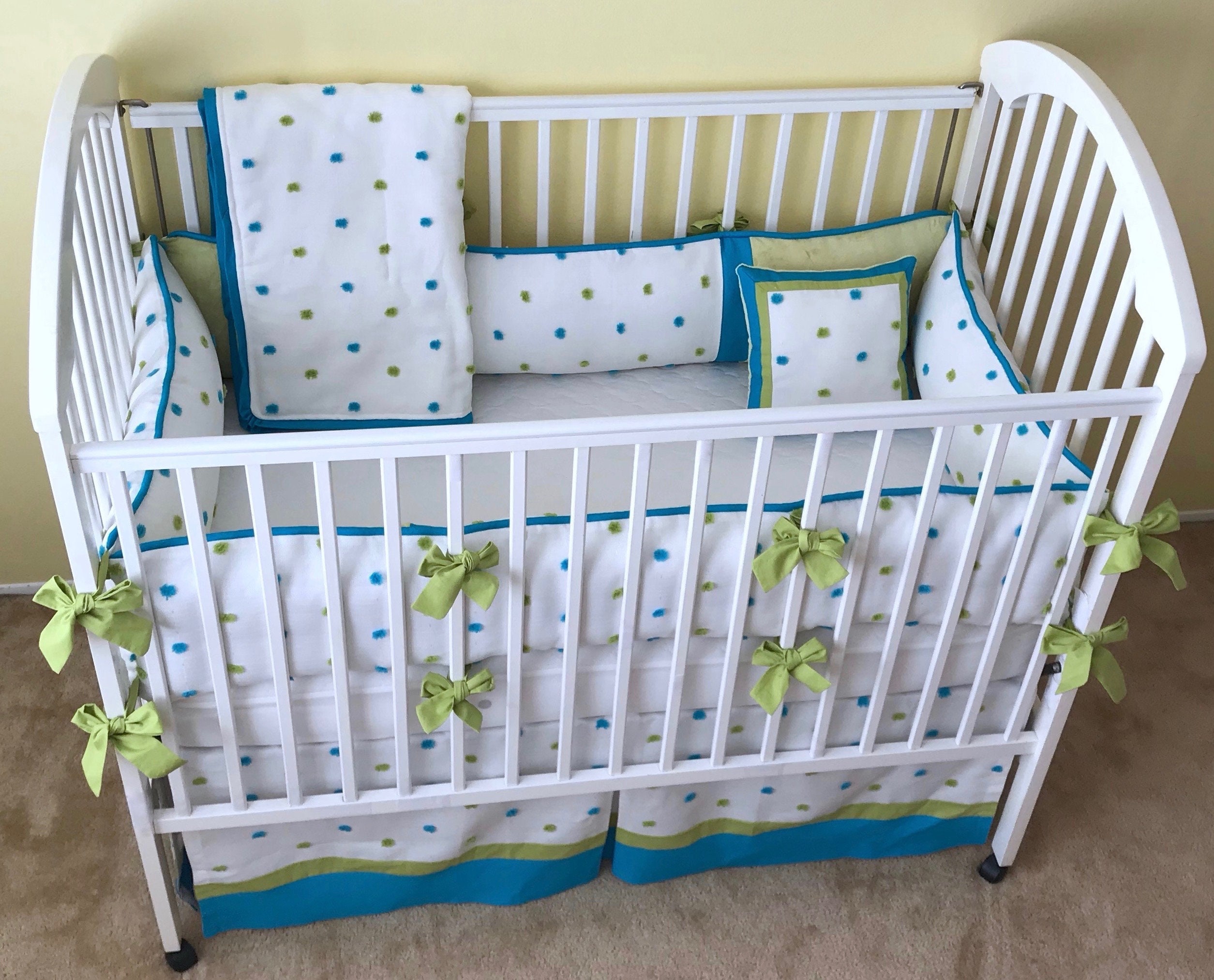Lime & Turquoise Puff CRIB BEDDING SET Includes Bumper Pad Etsy
