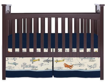 Vintage Airplane Crib Skirt – Pleated Baby Bedding, Made-To-Order
