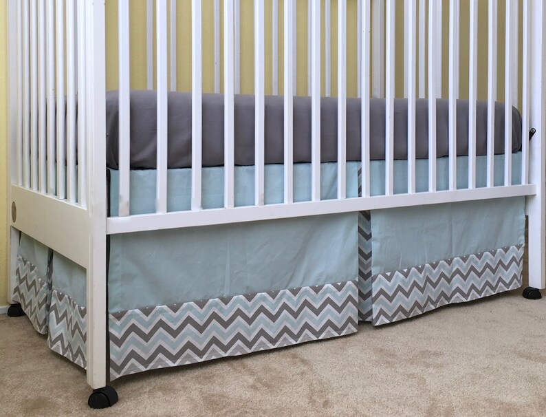 Mist & Gray Chevron CRIB BED SKIRT Baby Boy Crib Skirt Etsy