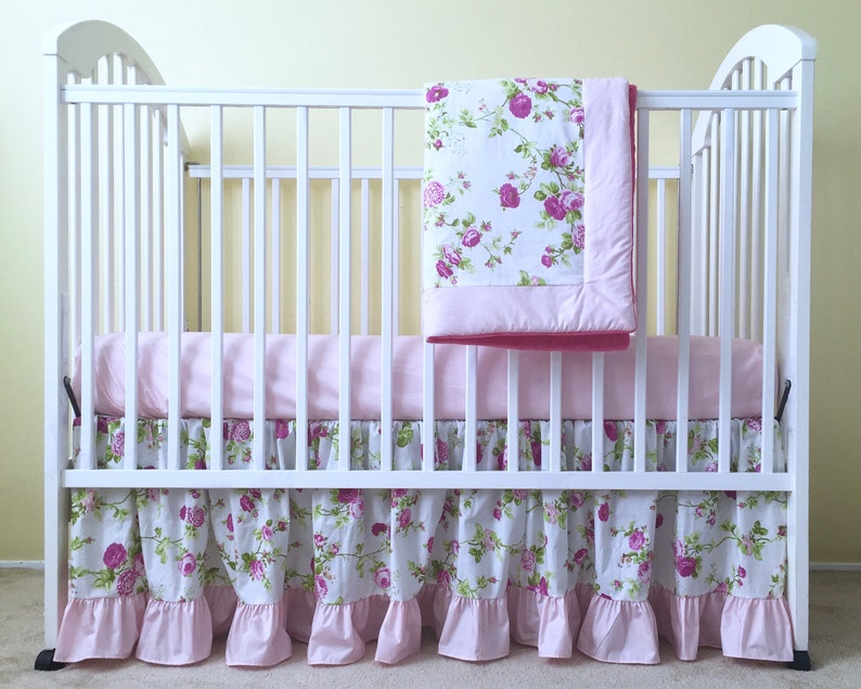 Fuchsia Roses Crib Bed Skirt Floral Crib Dust Ruffle Etsy