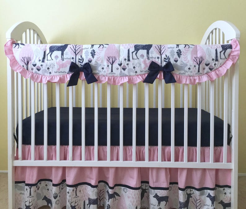 Pink And Navy Woodland Animals Crib Rail Guard Crib Teething Etsy