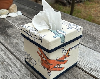 Vintage Airplanes Tissue Box Cover – Handmade Nursery Decor