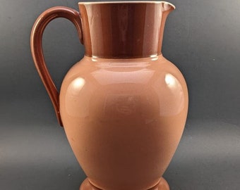 Vintage 1940s Ceramic Peach and Brown Water Pitcher