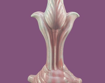Vintage 1950s Tulip Vase with Variegated Pale Pink and Sage Green Glaze