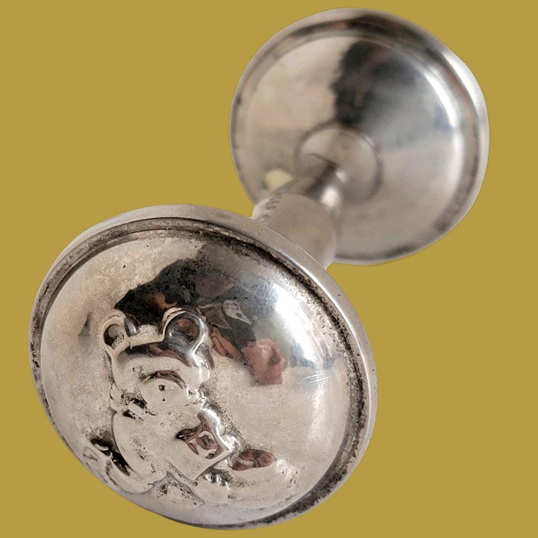 Vintage 1940s Godinger Silver Art Co. Dumbell Baby Rattle With Teddy ...
