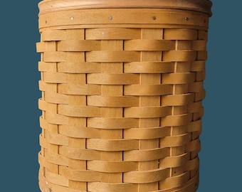 Vintage 2003 Longaberger Medium Bent Wood Slat Basket Canister with Insert