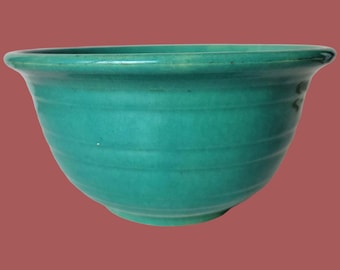 Bol para mezclar de cerámica vintage Bauer Pottery Los Angeles de 20 cm (8 pulgadas) con diseño de anillos de jade.