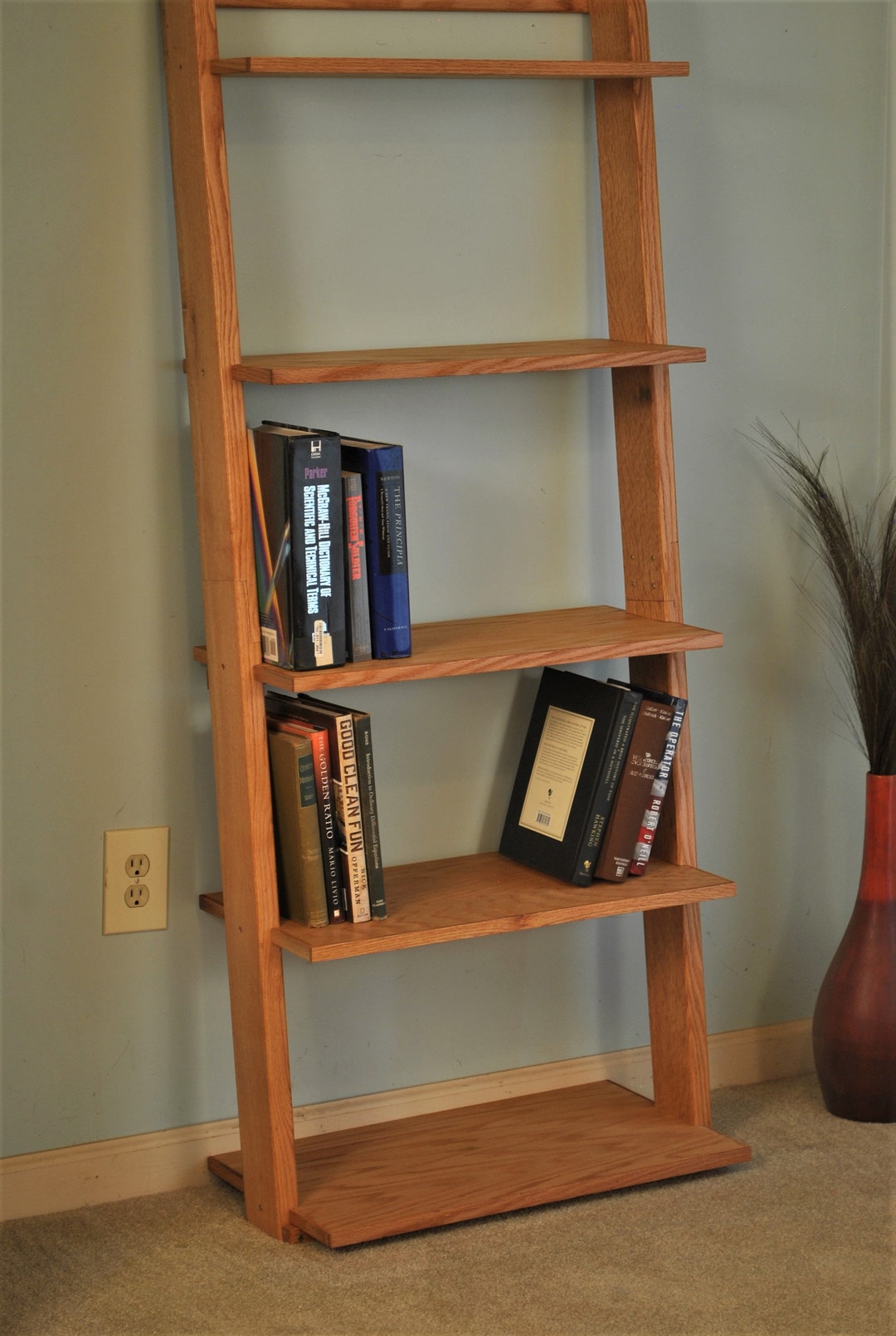 61 Inch Tall Red Oak Ladder Bookshelf Oil Clear Finish. B Etsy