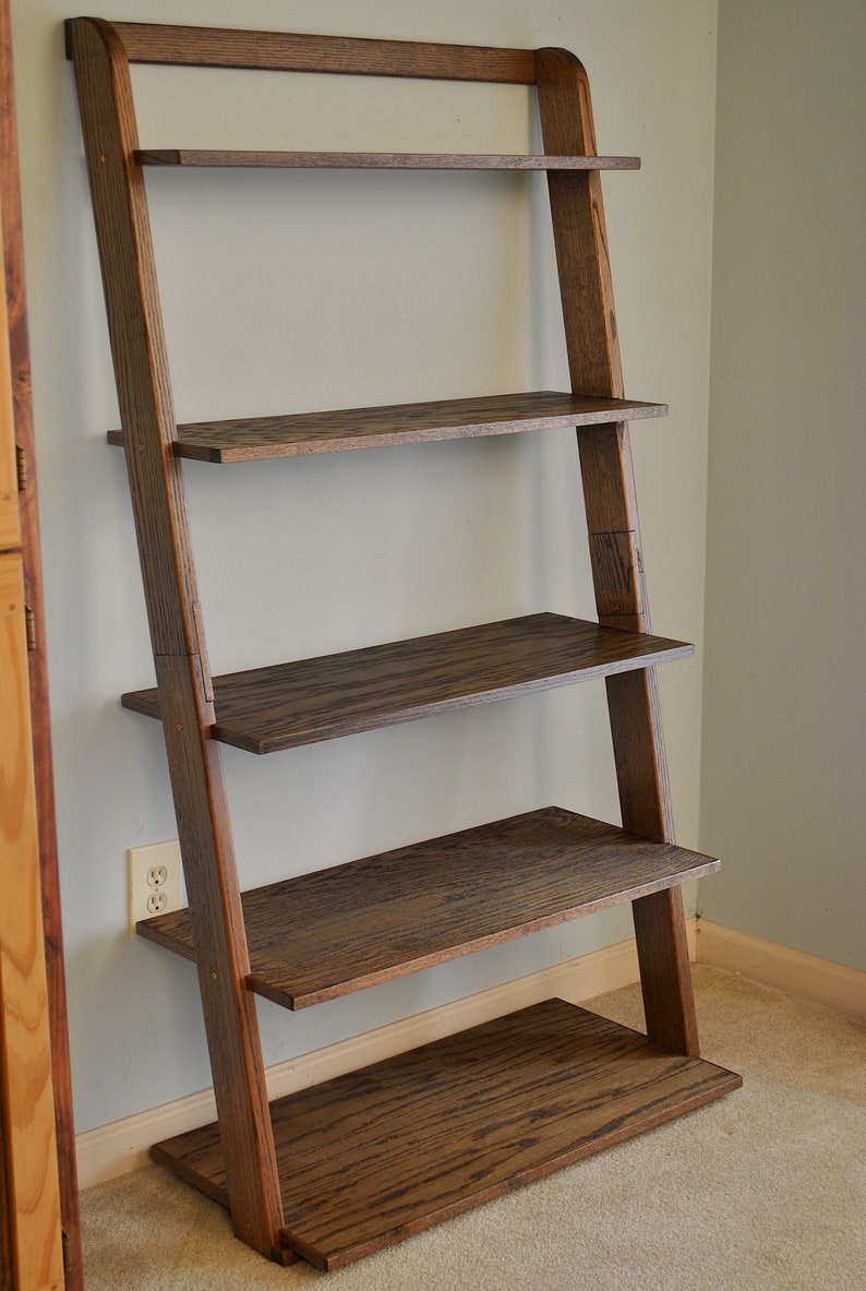 Red Oak Ladder Bookshelf 33 Wide 62 Tall Etsy