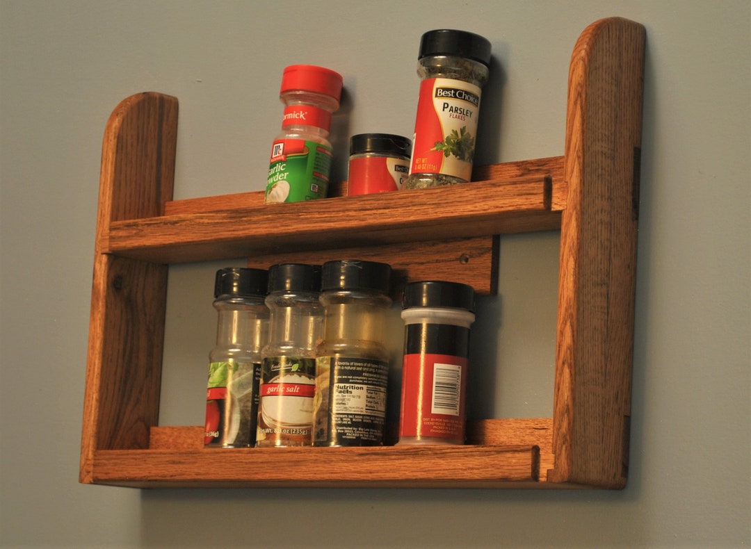 Hard Wood Spice Rack, 18 Inch Wide, 16 Jar Holder