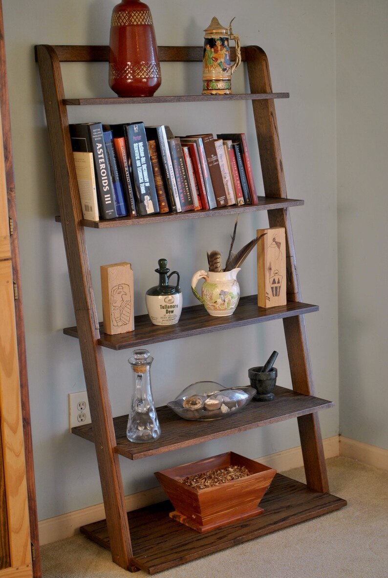 Red Oak Ladder Bookshelf 33 Wide 62 Tall Etsy