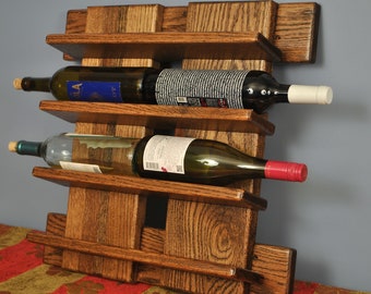 red oak wine rack, wall-mount 8 bottle