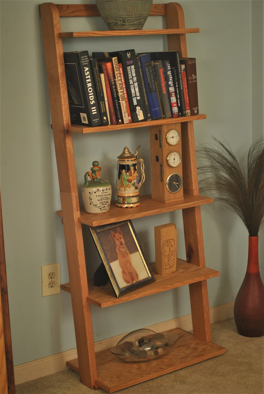 Red Oak Ladder Bookshelf Light Stain 61 Inches Tall Etsy