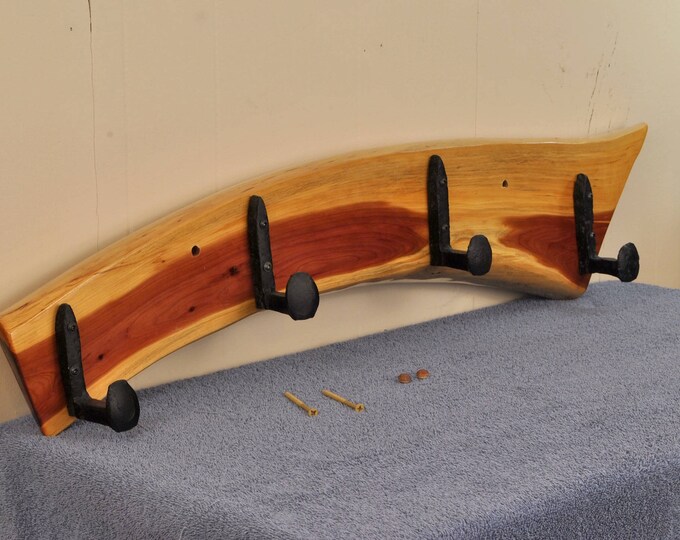 Coat Rack Railroad Spikes on Cedar Slab Etsy