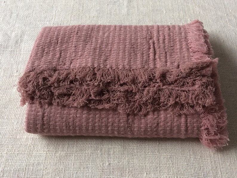 Dusty pink bath towel old rose soft linen waffle towel Etsy