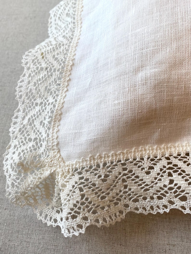 Pure Linen Pillow Case with Crochet Lace: Ivory White Natural Flax Euro Sham image 4