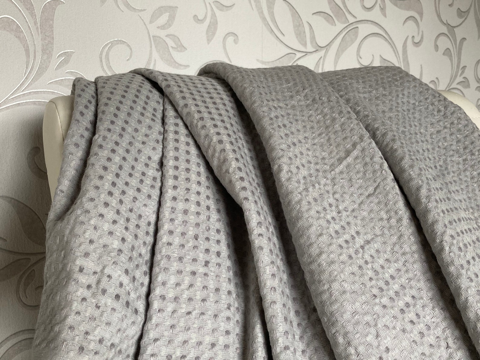 Silver Gray Throw Blanket Large Grey Natural Linen Waffle Day Etsy