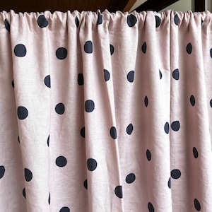 Dusty Pink Linen Curtain Panel: Black Dot Cafe Curtain