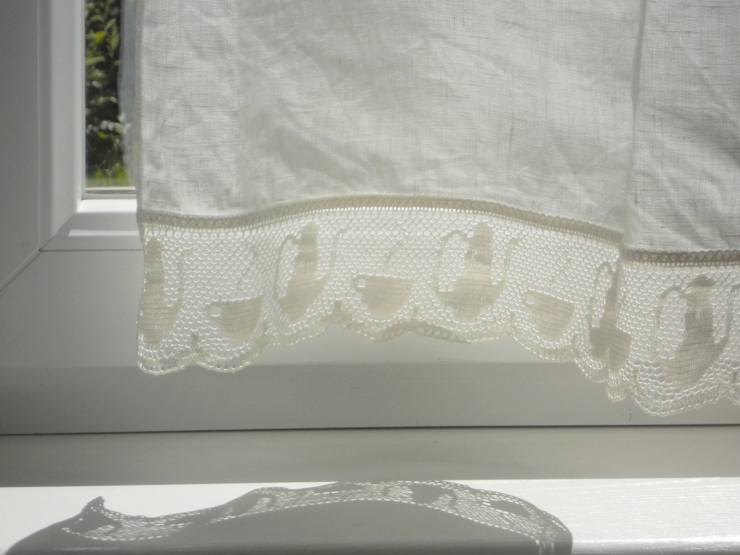 White Snowflake Lace Kitchen Cafe Window Tier Curtain Valance French  Country Wedding Custom Made 