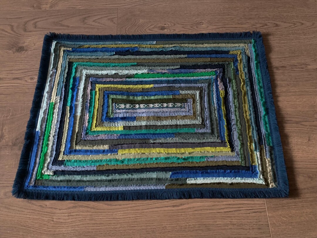 Frayed Rugs Handmade Linen Bath Mat: Blue Green Striped Frayed Rug - Etsy
