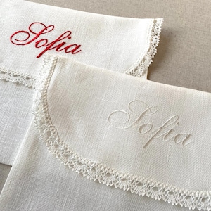 Envelope lingerie bag, personalized embroidered pure linen & lace travel underwear storage pouch, memory case image 15
