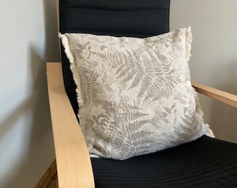 Pure linen pillow cover with fern pattern, frayed 20 inch flax throw pillow, decorative sofa cushion,  gift for mom, gift for forester