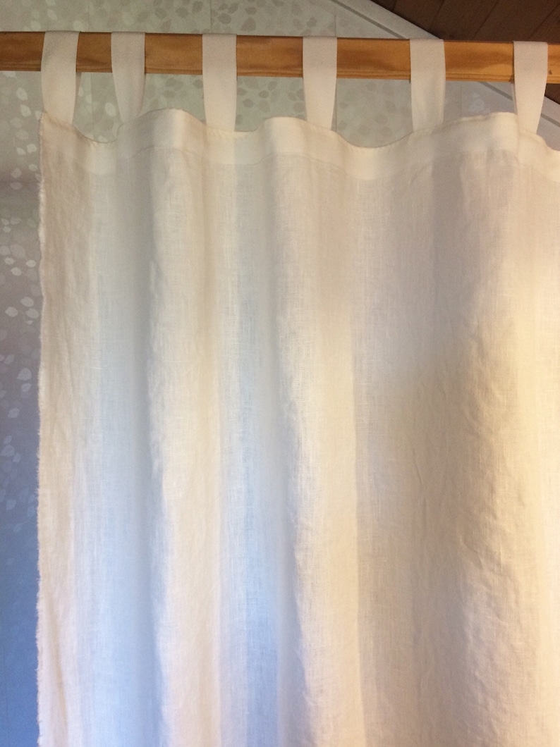 Linen Shower Curtain Tab Top Natural White Curtain Panel Etsy