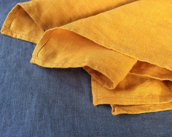 Honey yellow linen napkins, set of 4 cocktail napkins 12 inch square, zero waste fabric napkins