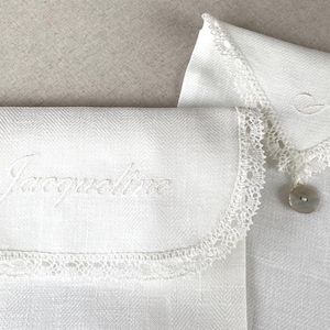 Envelope lingerie bag, personalized embroidered pure linen & lace travel underwear storage pouch, memory case image 13