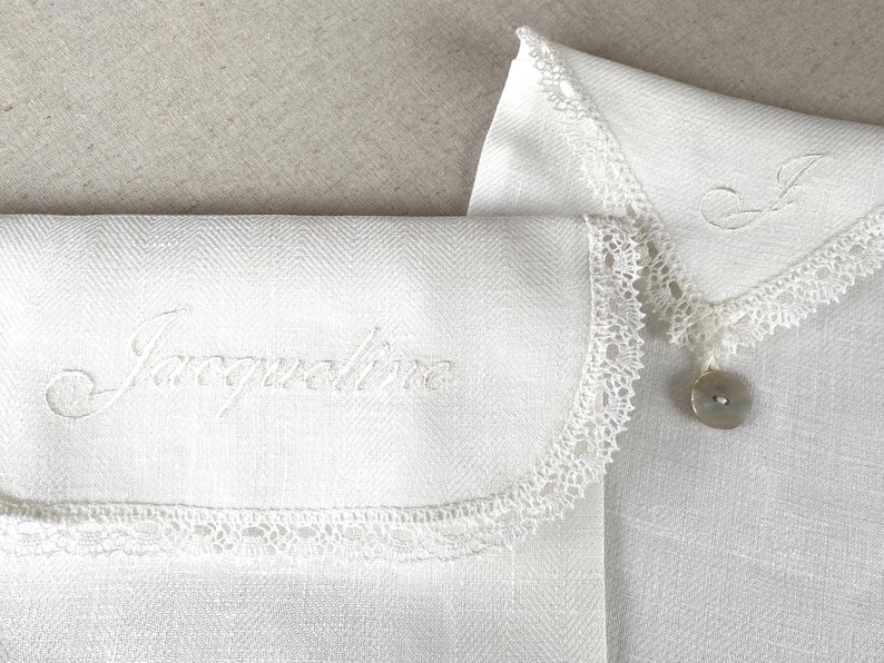 Envelope lingerie bag, personalized embroidered pure linen & lace travel underwear storage pouch, memory case image 13
