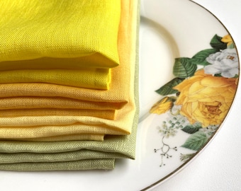 Pastel color linen napkins, kitchen table linen, set of 4 dinner serviette 16 inch square, yellow green pure flax reusable unpaper napkin