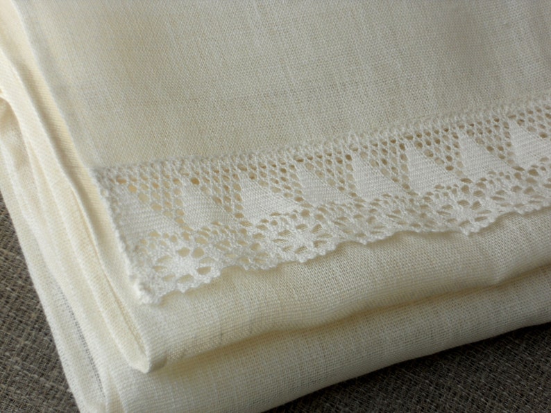 Table runner off white natural linen and lace pure linen Etsy