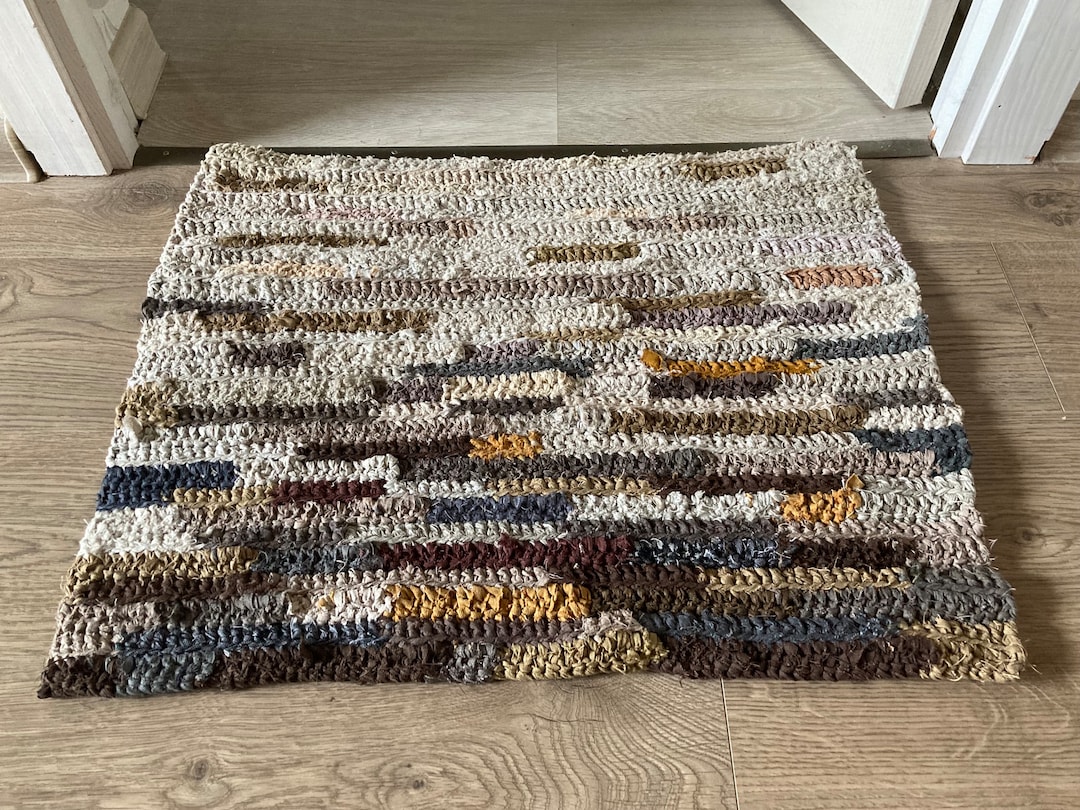 Crochet Bath Rug, Heavy Rustic Pure Linen Floor Rug, Ombre Brown Beige ...
