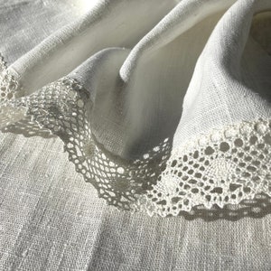Natural Linen & Lace Guest Towels: Set of 2 Pure Flax Hand Towels