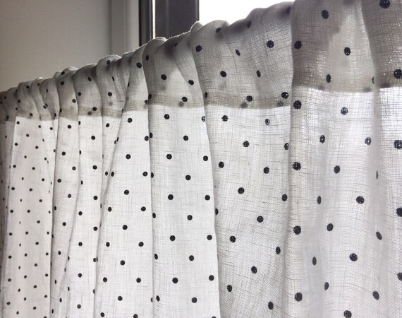 Polka Dot Curtains Pure Linen Cafe Curtains With Lace Edge Etsy
