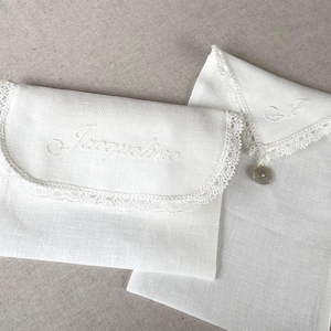 Envelope lingerie bag, personalized embroidered pure linen & lace travel underwear storage pouch, memory case image 17