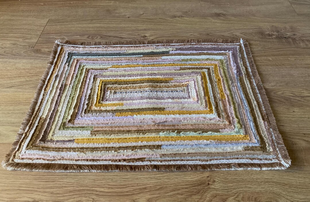 Frayed Rugs Handmade Linen Bath Mat, Dish Dry Cloth, Striped Frayed Rag Rug (19x27 ...