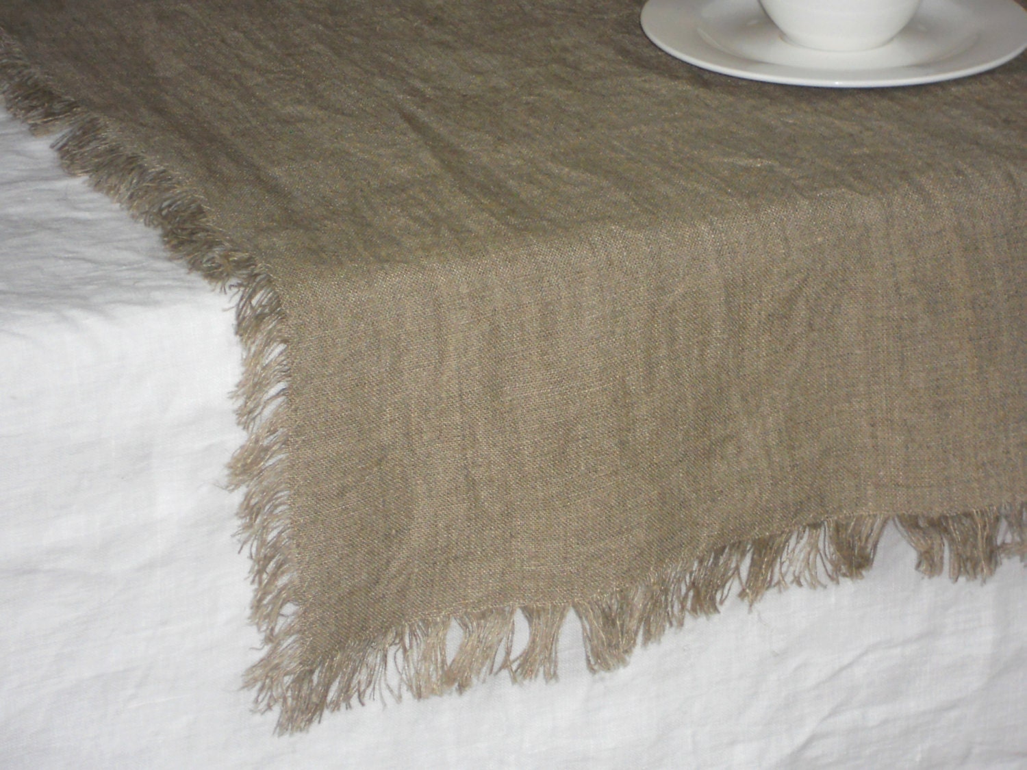 Taupe Table Runner Rough Rustic Frayed Natural Linen Washed Etsy