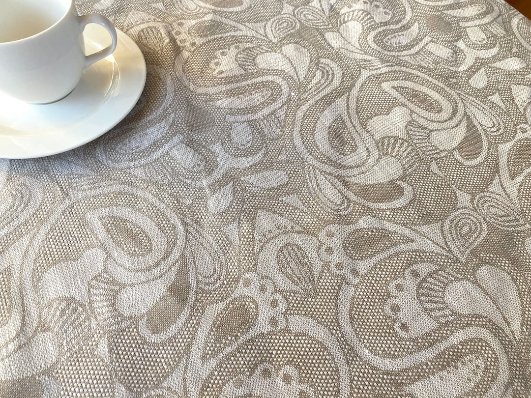 Large Pure Linen Table Cloth, Abstract Floral Pattern Jacquard Square ...