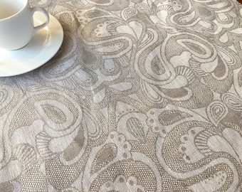 Large pure linen tablecloth, abstract floral pattern jacquard party table linen, custom size square rectangle round table cloth