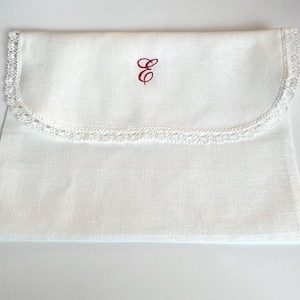Envelope lingerie bag, personalized embroidered pure linen & lace travel underwear storage pouch, memory case image 9