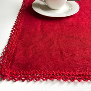 Manteles individuales rojos para el día de San Valentín, juego de 2 servilletas de tela de lino rústica con borde de encaje, decoración de mesa de cocina, mantel individual reutilizable sin papel