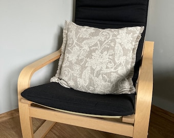 Linen Throw Pillow Cover: Bird & Rose Jacquard, 20 inch Square