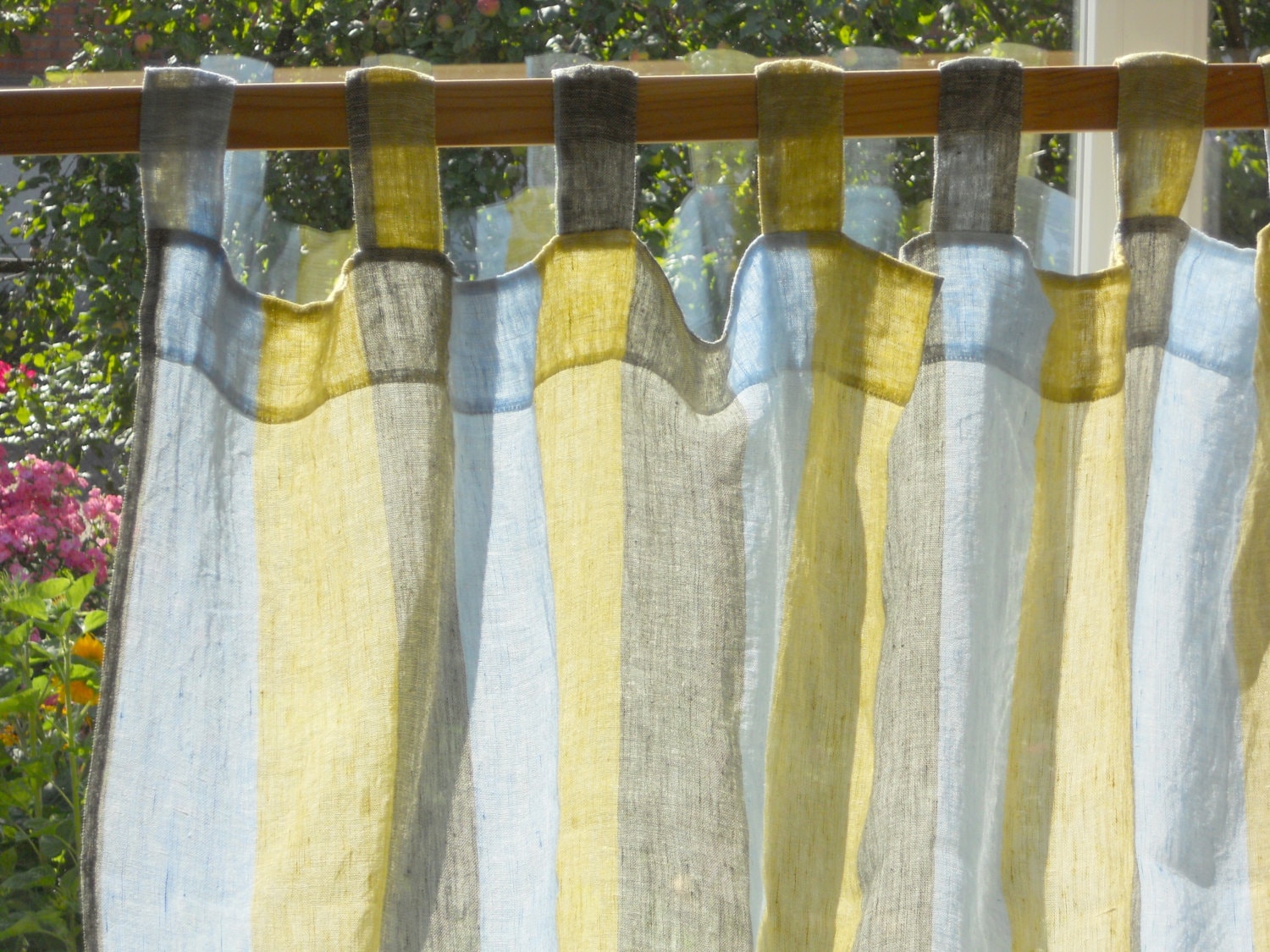 Striped Linen Curtain Panel. Washed Linen Curtain With