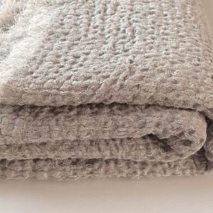 Pure linen throw blanket, large rustic flax bedspread, frayed bed cover, coverlet, natural undyed beige picnic plaid, beach blanket, plaid