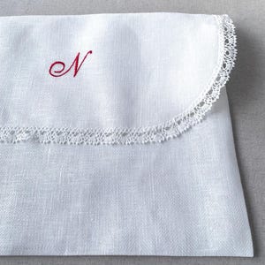 Envelope lingerie bag, personalized embroidered pure linen & lace travel underwear storage pouch, memory case image 8