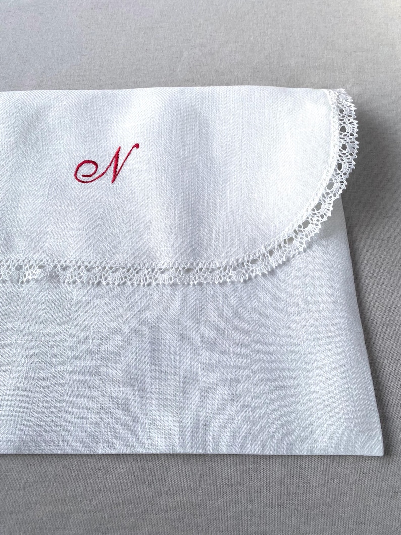 Envelope lingerie bag, personalized embroidered pure linen & lace travel underwear storage pouch, memory case image 8