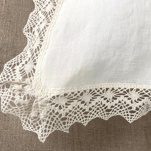 Pure Linen Pillow Case with Crochet Lace: Natural Flax Euro Sham