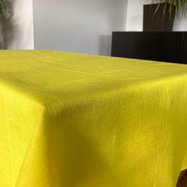 Bright yelow linen table cloth, kitchen table cover, square pure flax tablecloth, natural linen fabric, small kitchen table, spring decor