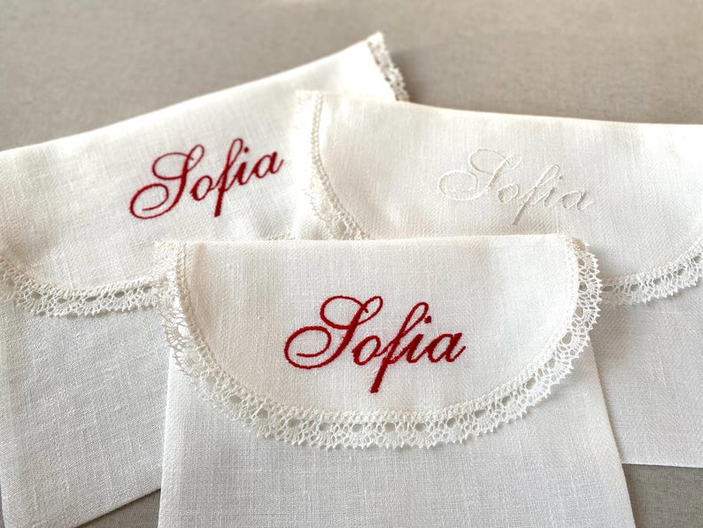 Envelope lingerie bag, personalized embroidered pure linen & lace travel underwear storage pouch, memory case image 14